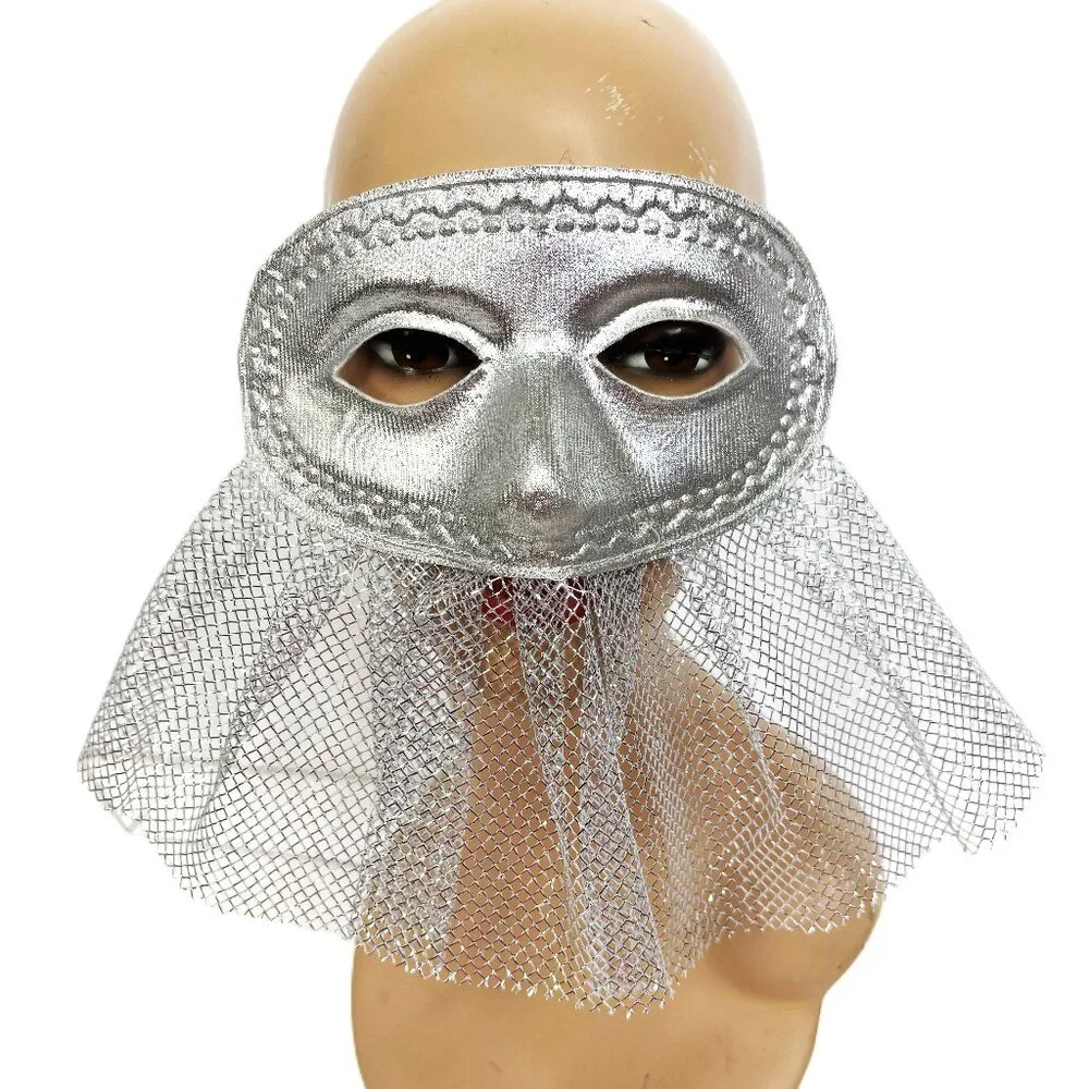 Domino style Silver Fabric Mask with netting NWT NOS